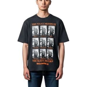 Halloween II Men Graphic T-Shirt S Michael Myers Mood Charcoal Gray Short Sleeve